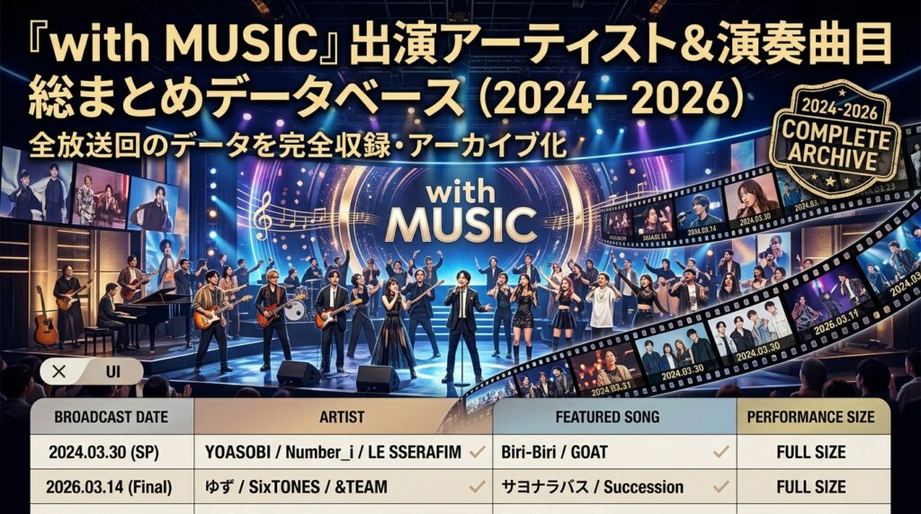 日本テレビ「with MUSIC」出演アーティスト＆演奏曲目総まとめ